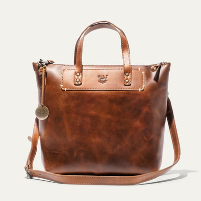 Will Leather Goods Simple Satchel bag in brown leather with double top handles and brass hardware on Tampa Home & Garden Store