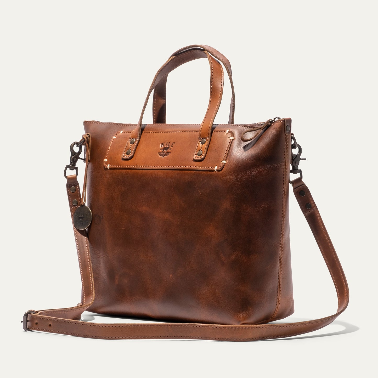 Simple Satchel bag in brown leather by Will Leather Goods with sturdy top handles on Tampa Home & Garden Store