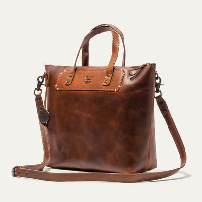 Simple Satchel bag in brown leather by Will Leather Goods with sturdy top handles on Tampa Home & Garden Store