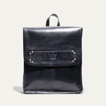 Simple Backpack by Will Leather Goods in black leather with top handle and stitched pocket on Tampa Home & Garden Store