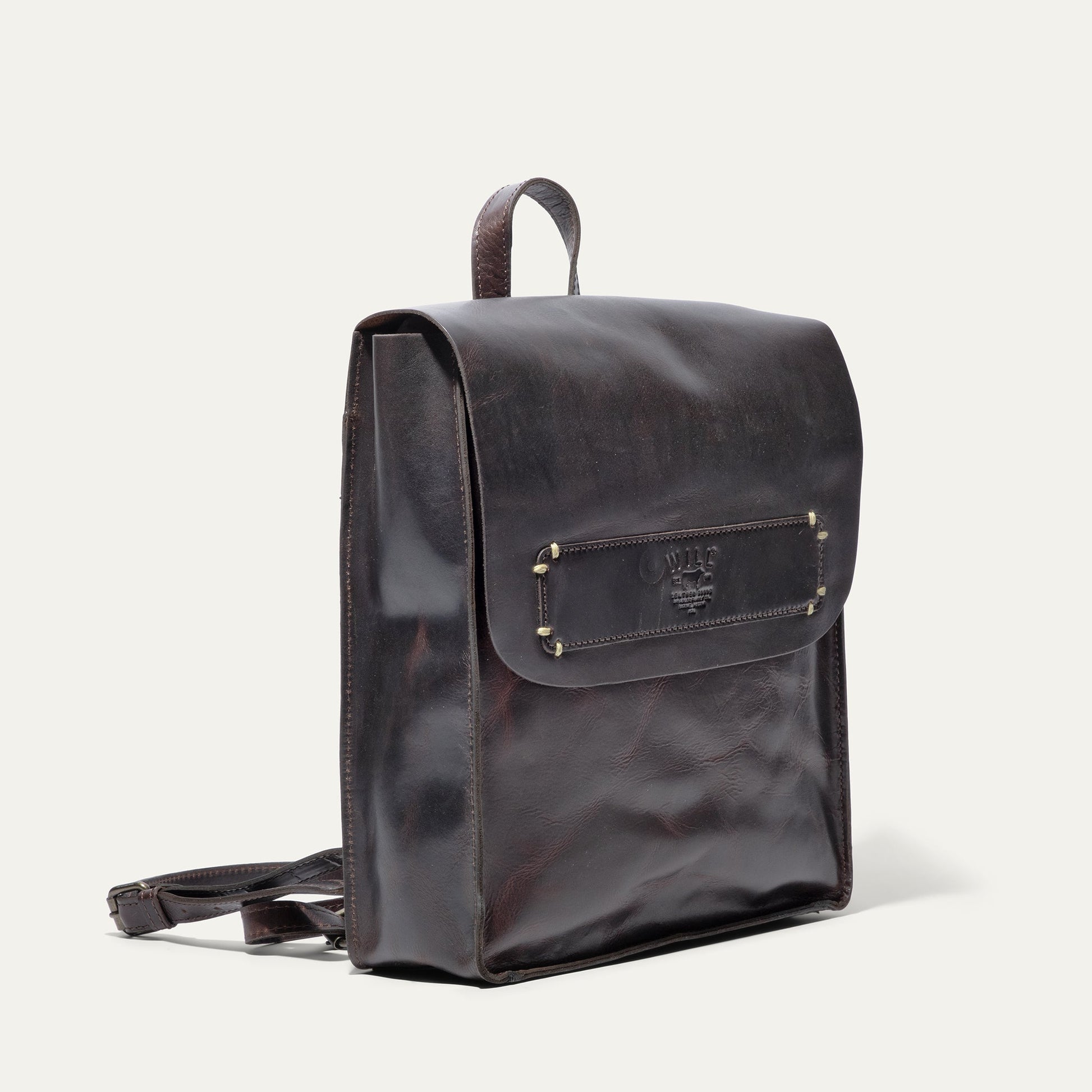Simple Backpack by Will Leather Goods in dark brown leather with front pocket and top handle on Tampa Home & Garden Store