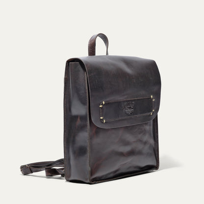 Simple Backpack by Will Leather Goods in dark brown leather with front pocket and top handle on Tampa Home & Garden Store