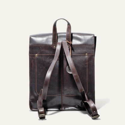 Simple Backpack by Will Leather Goods in dark brown leather with top handle and stitched seams on Tampa Home & Garden Store