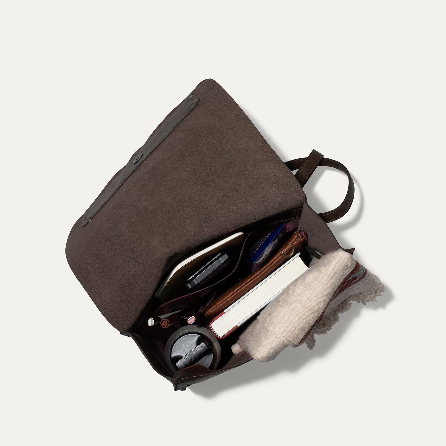 Simple Backpack by Will Leather Goods in brown suede with dark leather straps on Tampa Home & Garden Store