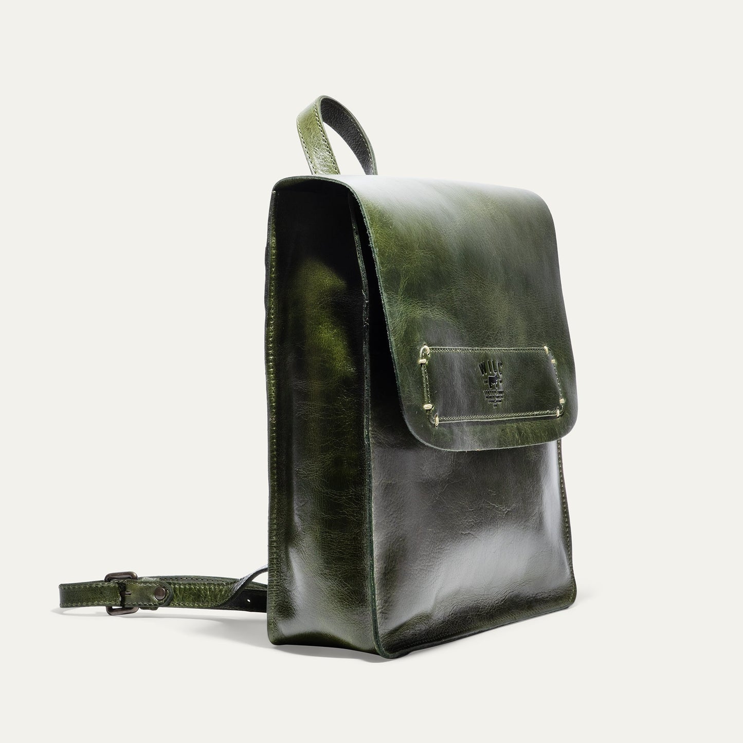 Will Leather Goods Simple Backpack dark green leather with front pocket and top handle on Tampa Home & Garden Store