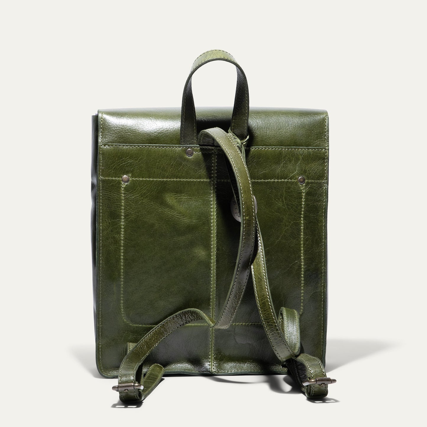 Backpack olive green leather by Will Leather Goods with top handle and adjustable shoulder straps on Tampa Home & Garden Store