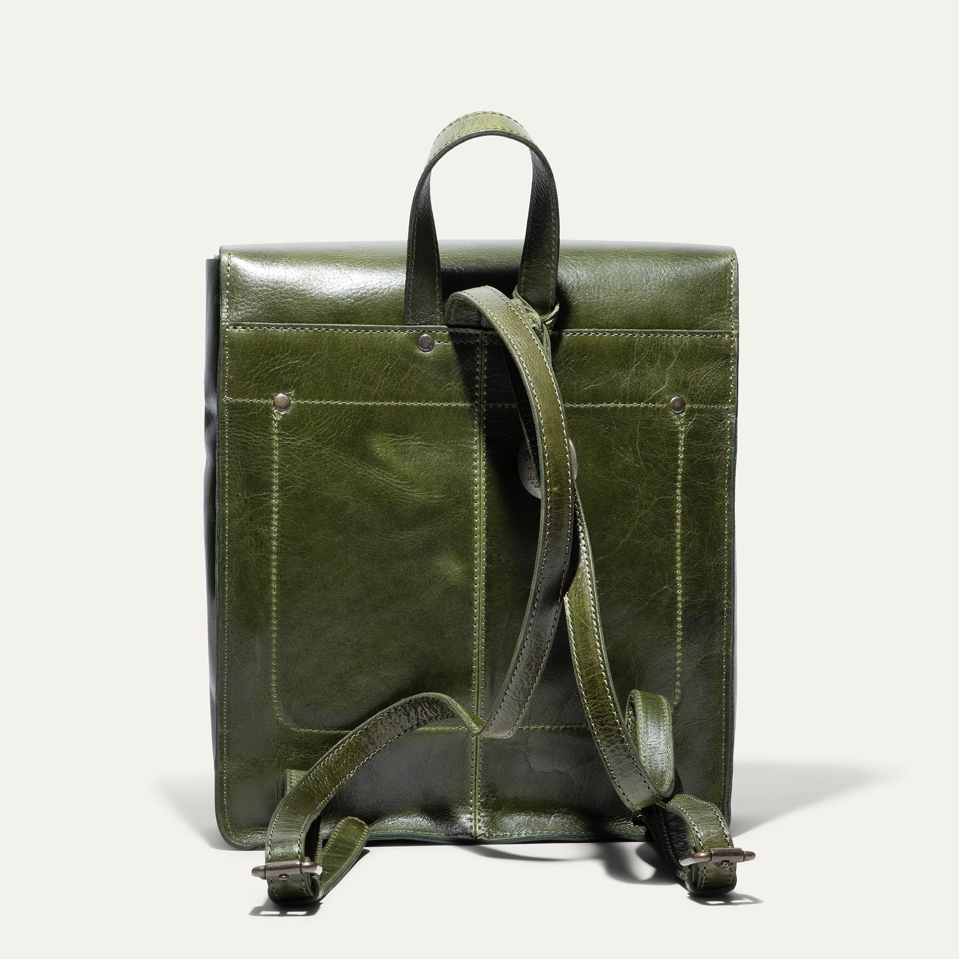Backpack olive green leather by Will Leather Goods with top handle and adjustable shoulder straps on Tampa Home & Garden Store