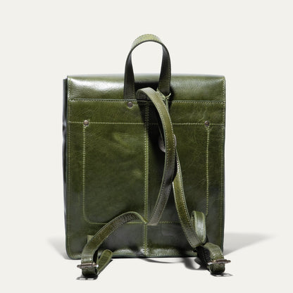 Backpack olive green leather by Will Leather Goods with top handle and adjustable shoulder straps on Tampa Home & Garden Store