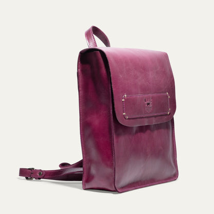 Simple Backpack by Will Leather Goods in purple leather with front pocket flap on Tampa Home & Garden Store