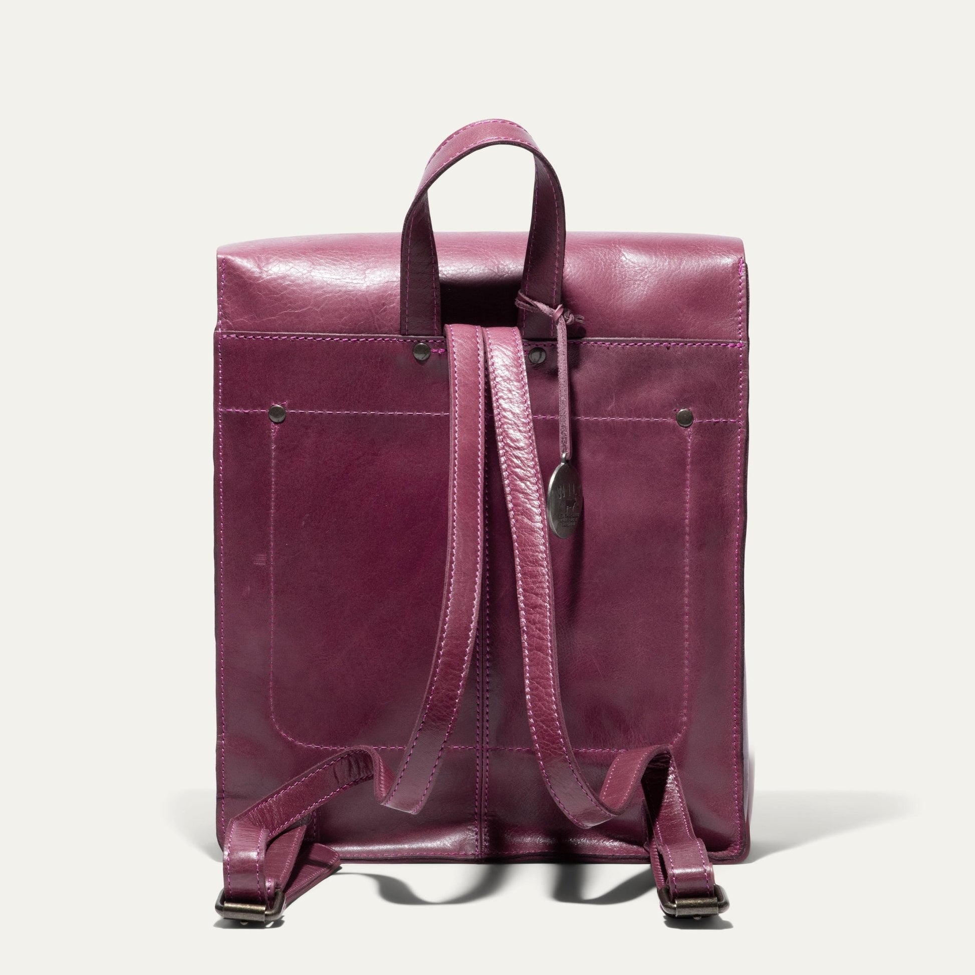 Simple Backpack by Will Leather Goods magenta leather with top handle and adjustable straps on Tampa Home & Garden Store
