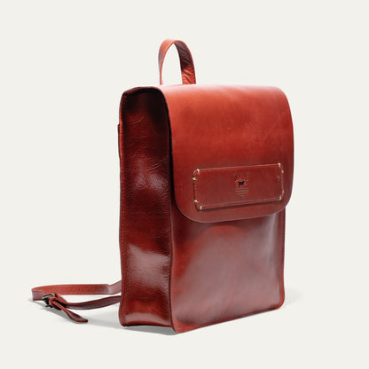 Simple Backpack Will Leather Goods red leather with top handle and front pocket on Tampa Home & Garden Store