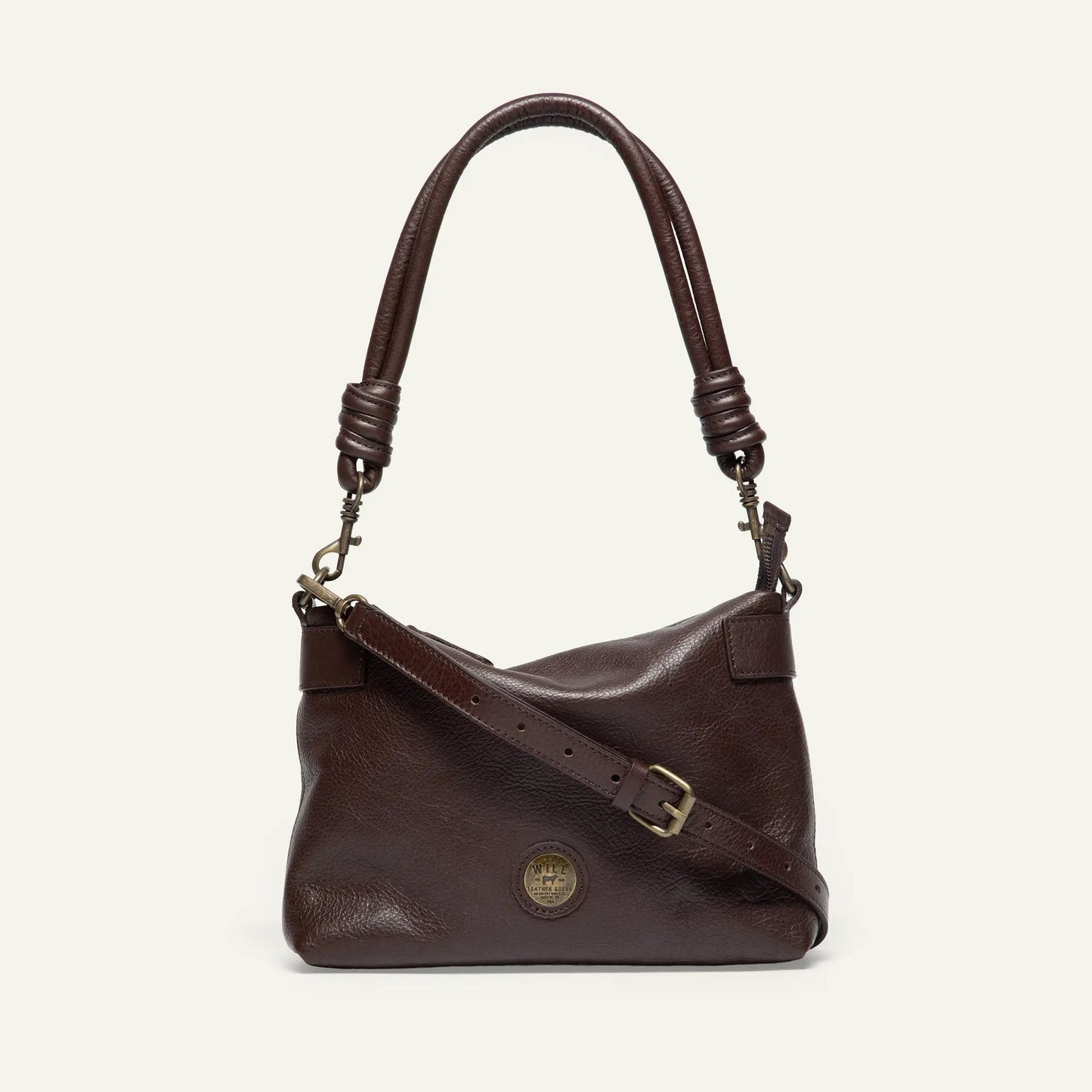 Milan Convertible Topzip bag by Will Leather Goods brown leather shoulder with braided handles on Tampa Home & Garden Store