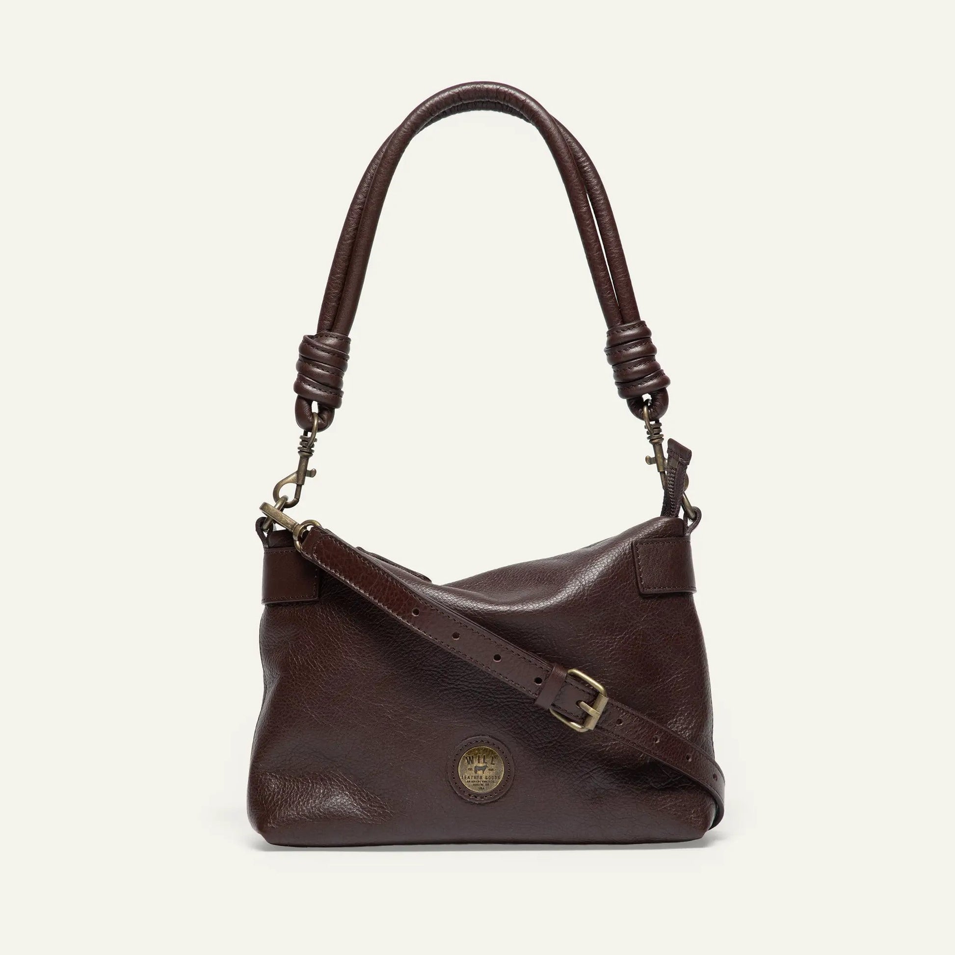 Milan Convertible Topzip bag by Will Leather Goods brown leather shoulder with braided handles on Tampa Home & Garden Store
