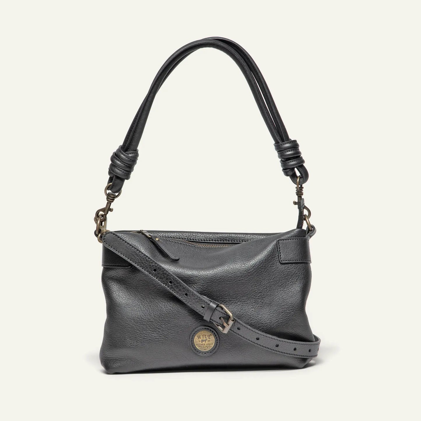 Milan Convertible Topzip Leather Bag black pebbled leather with rolled handles on Tampa Home & Garden Store