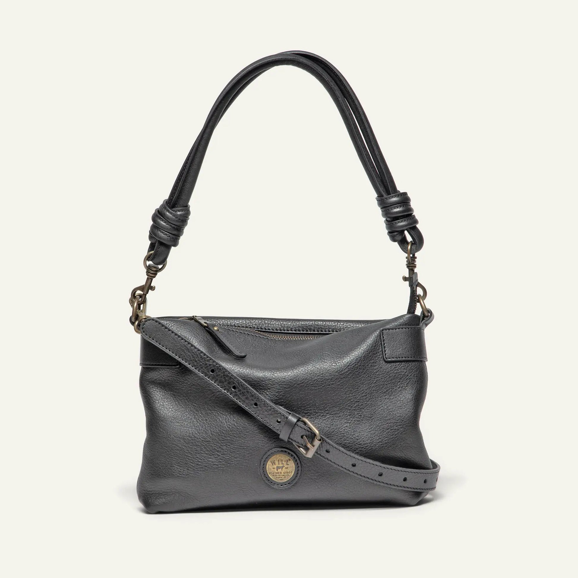 Milan Convertible Topzip Leather Bag black pebbled leather with rolled handles on Tampa Home & Garden Store