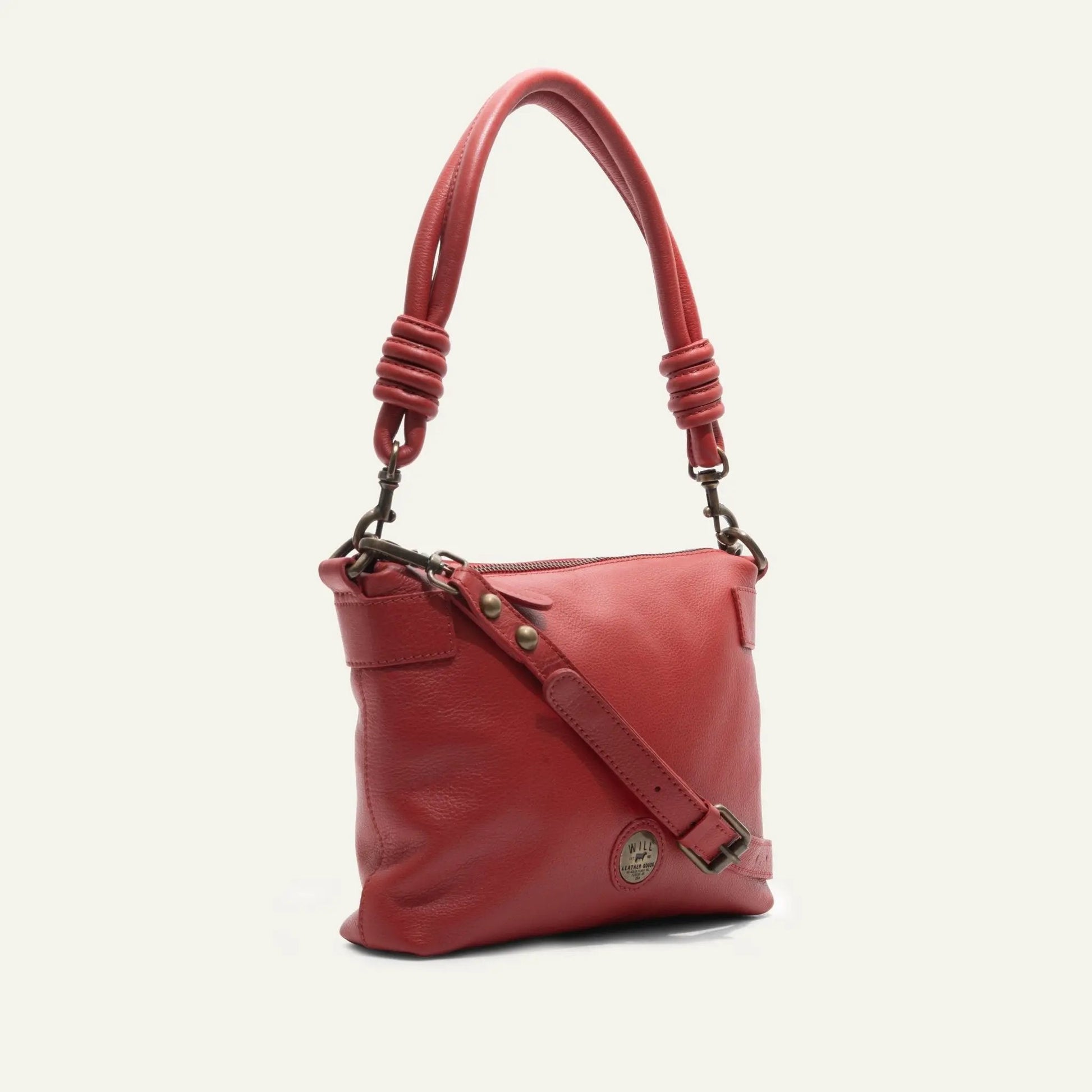 Milan Convertible Topzip Bag red leather shoulder bag by Will Leather Goods braided handles on Tampa Home & Garden Store