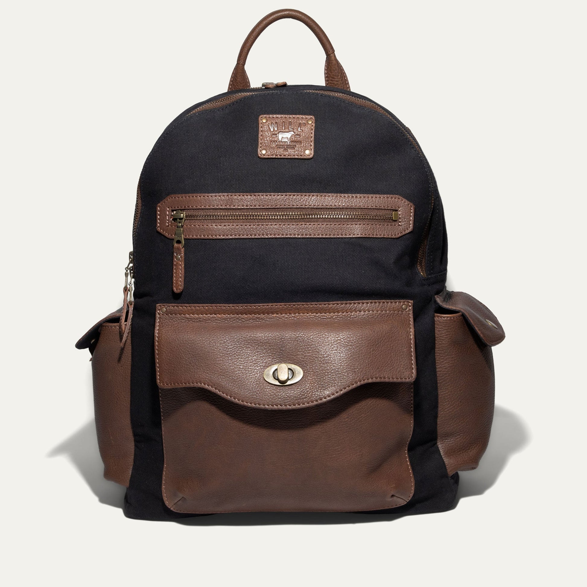 Canvas & Leather Backpack by Will Leather Goods, black canvas with brown leather trim on Tampa Home & Garden Store