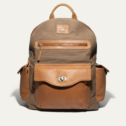 Canvas & Leather Backpack in brown canvas with tan leather accents by Will Leather Goods on Tampa Home & Garden Store