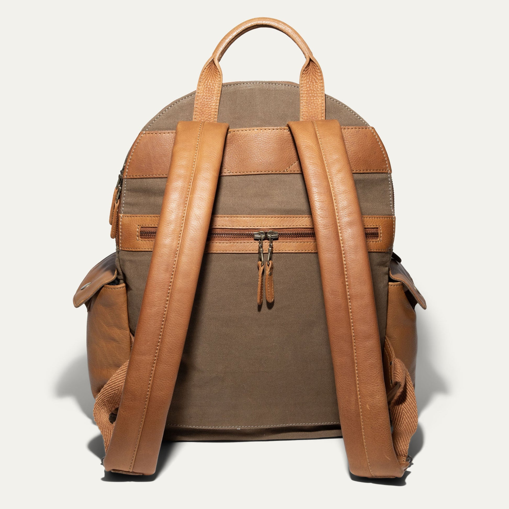 Canvas & Leather Backpack by Will Leather Goods with tan leather straps and brown canvas body on Tampa Home & Garden Store