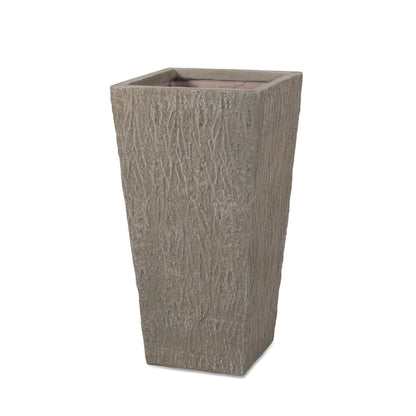 MGO Planter by HouseOfZazla, rectangular gray planter with bark-textured surface on Tampa Home & Garden Store