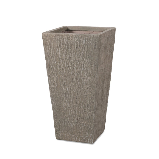 MGO Planter by HouseOfZazla, rectangular gray planter with bark-textured surface on Tampa Home & Garden Store