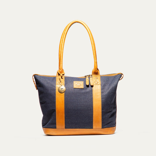 Twenty Four Seven Canvas & Leather Tote by Will Leather Goods, denim canvas with tan straps on Tampa Home & Garden Store