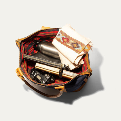 Twenty Four Seven Canvas & Leather Tote by Will Leather Goods, plaid interior and leather trim on Tampa Home & Garden Store
