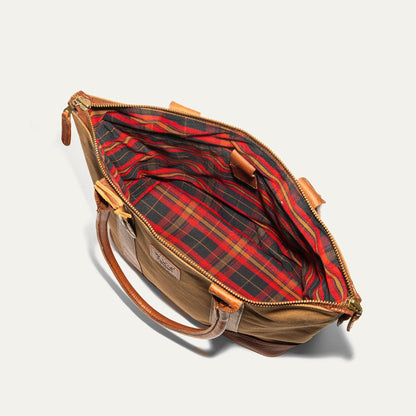 Will Leather Goods Twenty Four Seven Canvas & Leather Tote with red plaid lining and zip top on Tampa Home & Garden Store