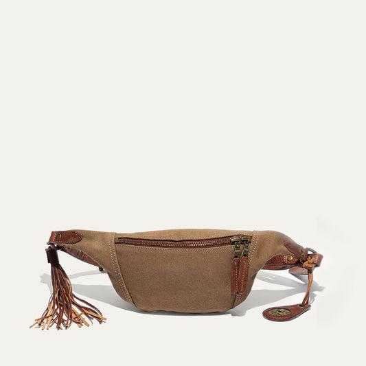 Everyday Pack Canvas & Leather fanny pack by Will Leather Goods; brown canvas with leather trim on Tampa Home & Garden Store