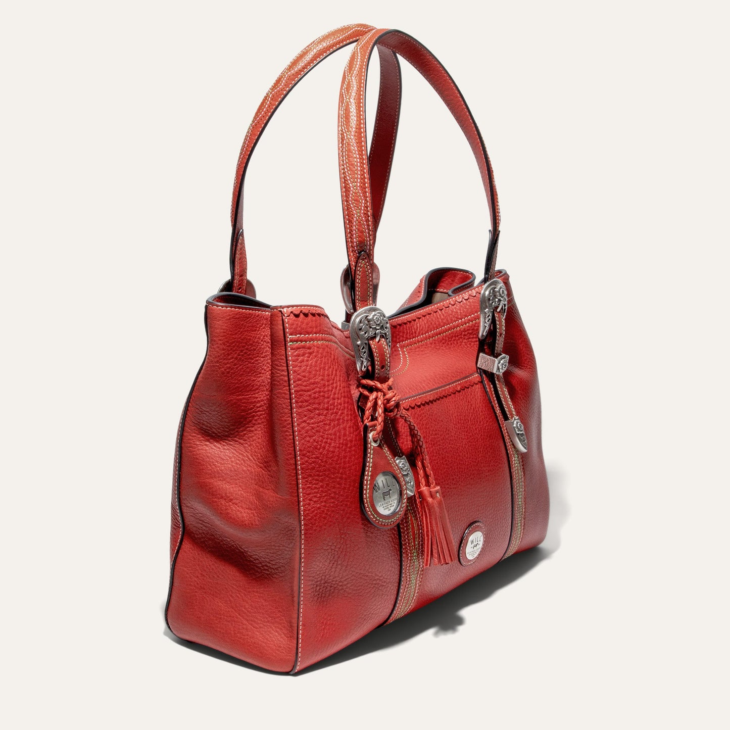 El Paso Work Tote red leather tote by Will Leather Goods with silver hardware on Tampa Home & Garden Store