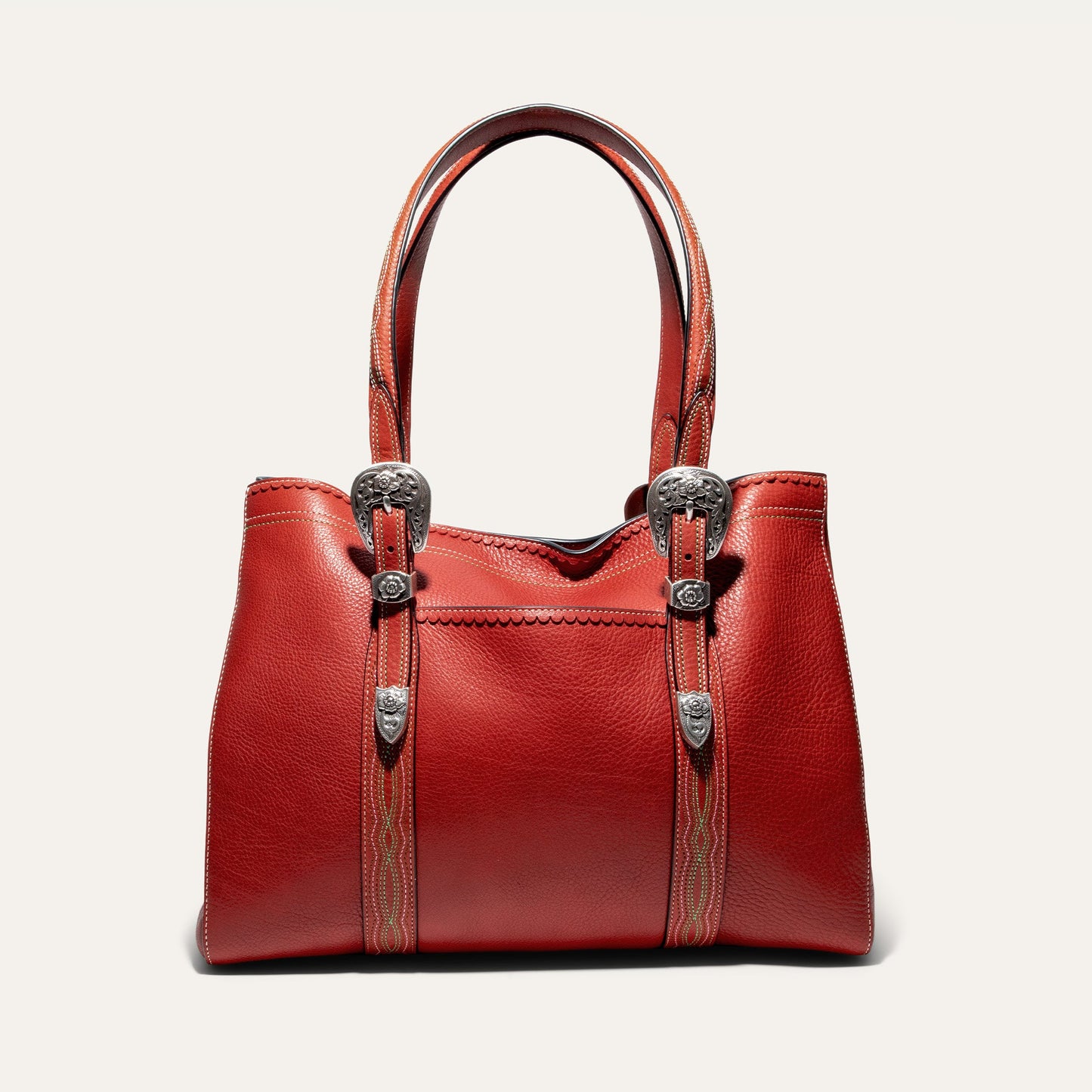 El Paso Work Tote red leather tote with handles and silver hardware on Tampa Home & Garden Store