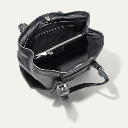 El Paso Work Tote in black pebbled leather with white stitching, interior zip pocket Will Leather Goods on Tampa Home & Garden Store