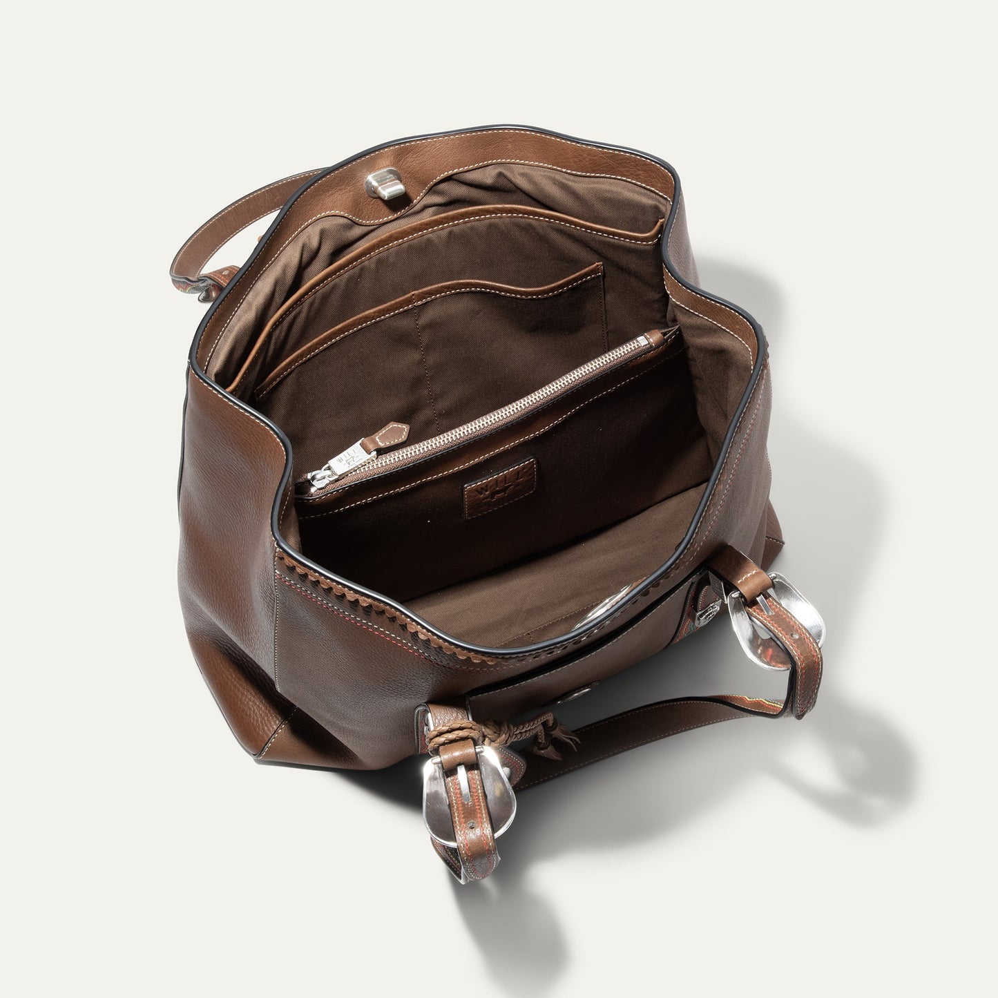 El Paso Work Tote by Will Leather Goods, brown leather tote with interior pockets on Tampa Home & Garden Store