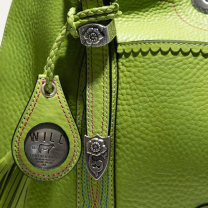 El Paso Work Tote by Will Leather Goods; lime green leather with braided strap and hardware on Tampa Home & Garden Store