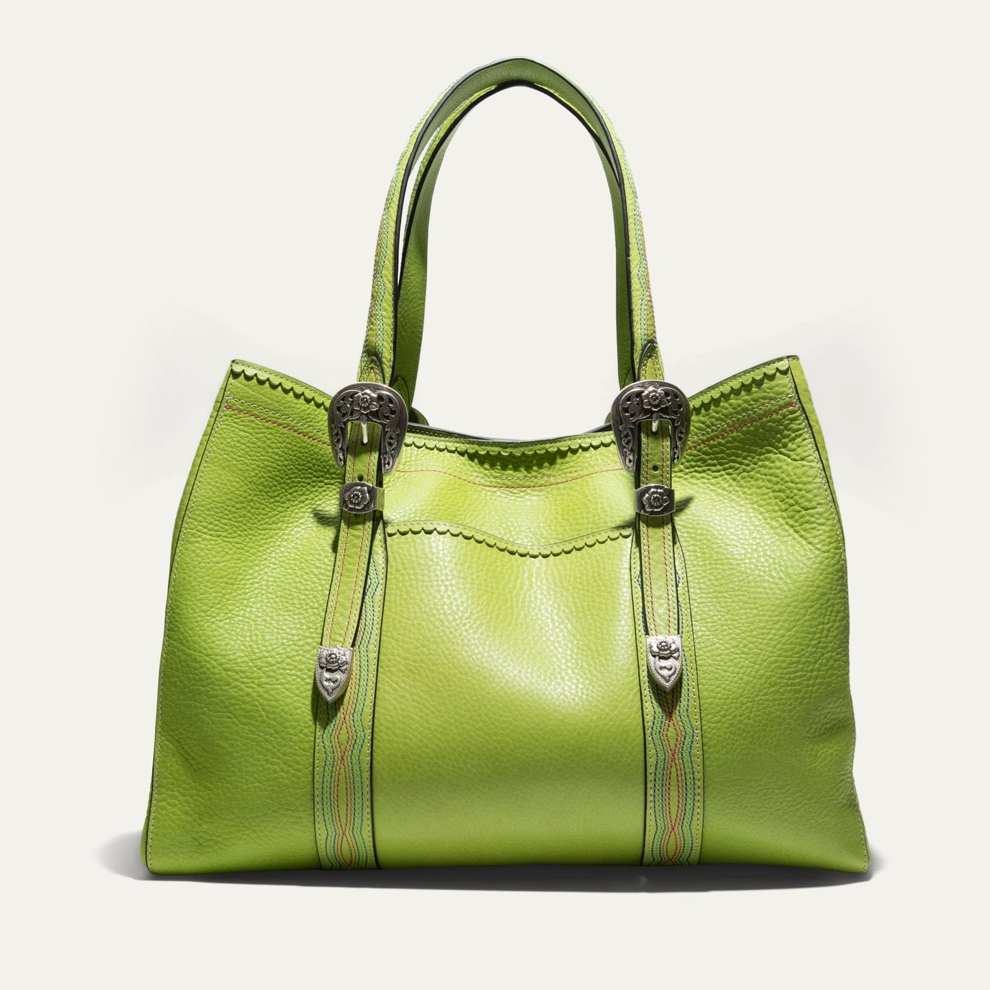 El Paso Work Tote by Will Leather Goods, lime green leather tote with top handles on Tampa Home & Garden Store