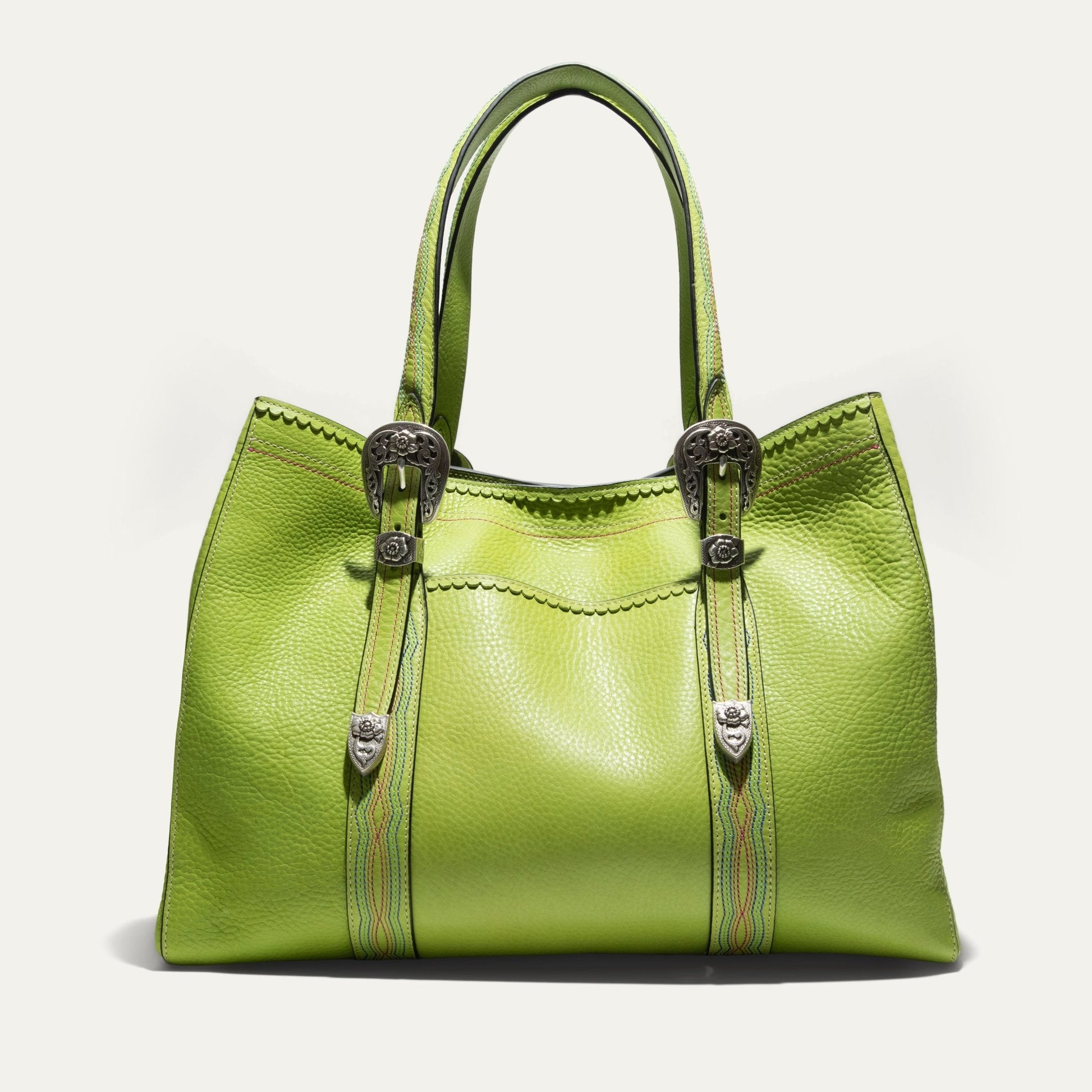 El Paso Work Tote by Will Leather Goods, lime green leather tote with top handles on Tampa Home & Garden Store
