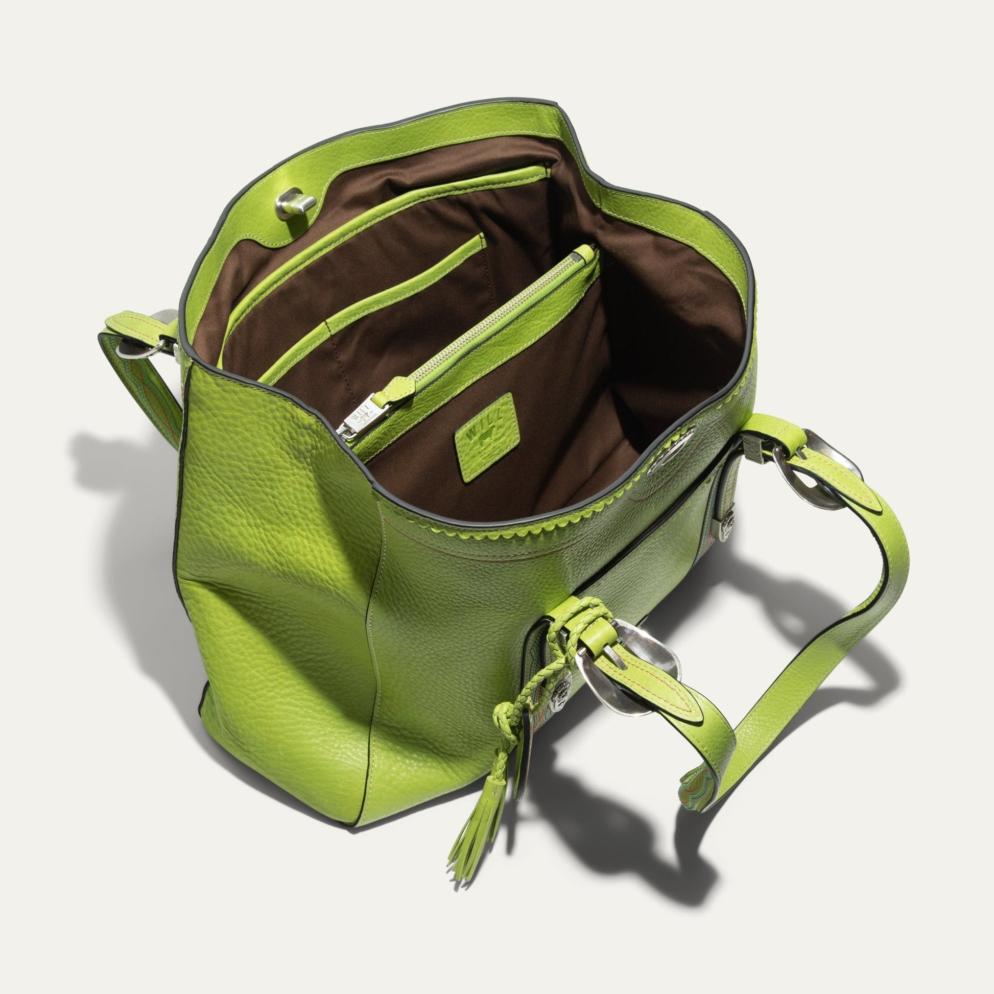 El Paso Work Tote lime green leather by Will Leather Goods with interior on Tampa Home & Garden Store