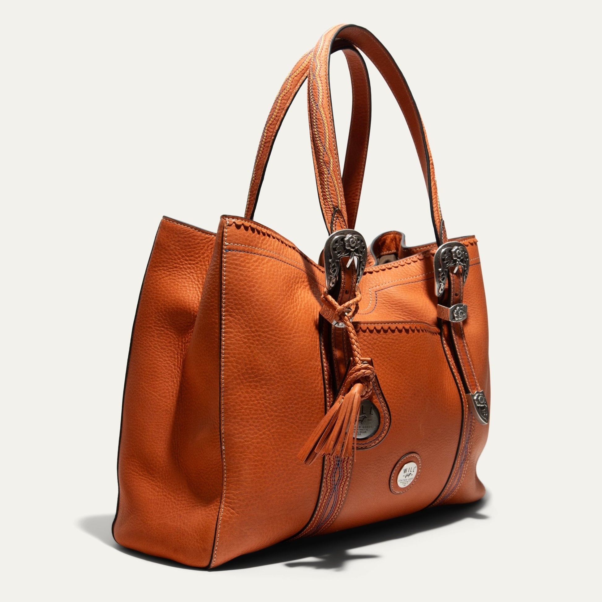 El Paso Work Tote by Will Leather Goods; tan pebbled leather tote with braided handles on Tampa Home & Garden Store