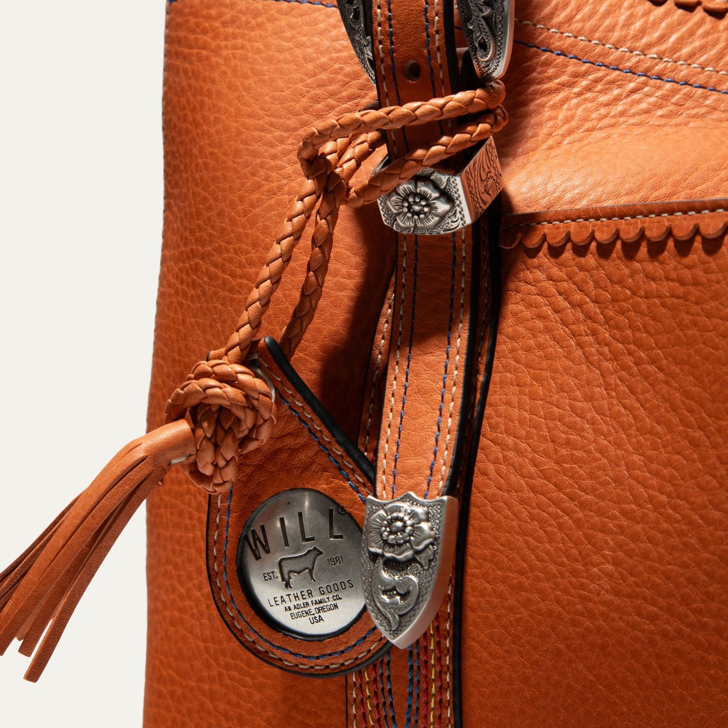 El Paso Work Tote by Will Leather Goods, tan leather with braided strap and metal accent on Tampa Home & Garden Store
