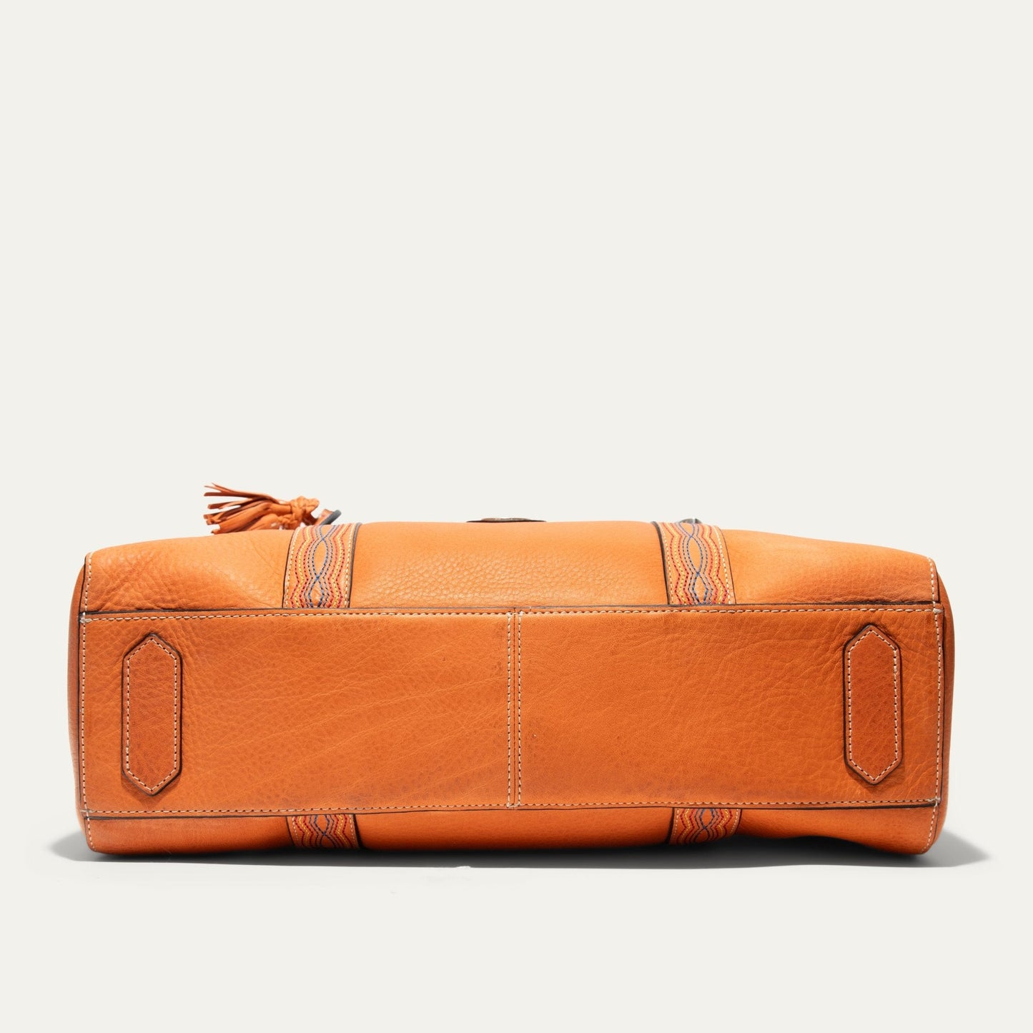 El Paso Work Tote by Will Leather Goods, orange leather tote with striped strap details on Tampa Home & Garden Store
