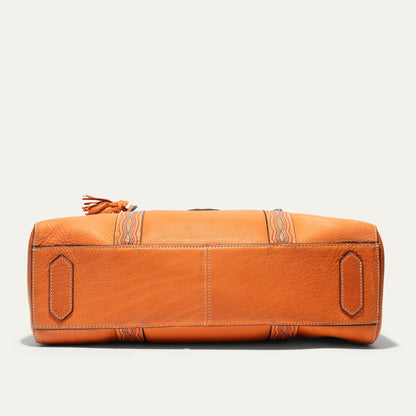 El Paso Work Tote by Will Leather Goods, orange leather tote with striped strap details on Tampa Home & Garden Store