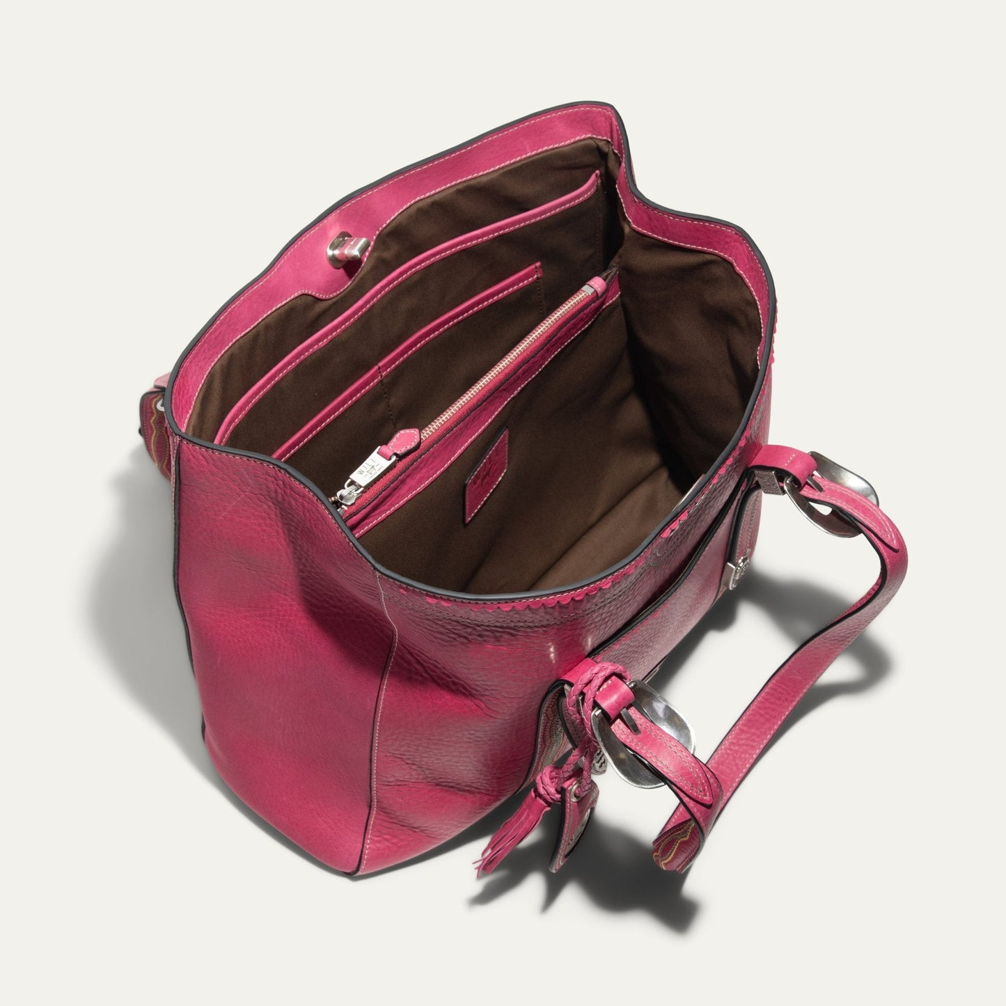 El Paso Work Tote by Will Leather Goods pink leather tote with brown lining interior zipper pocket on Tampa Home & Garden Store