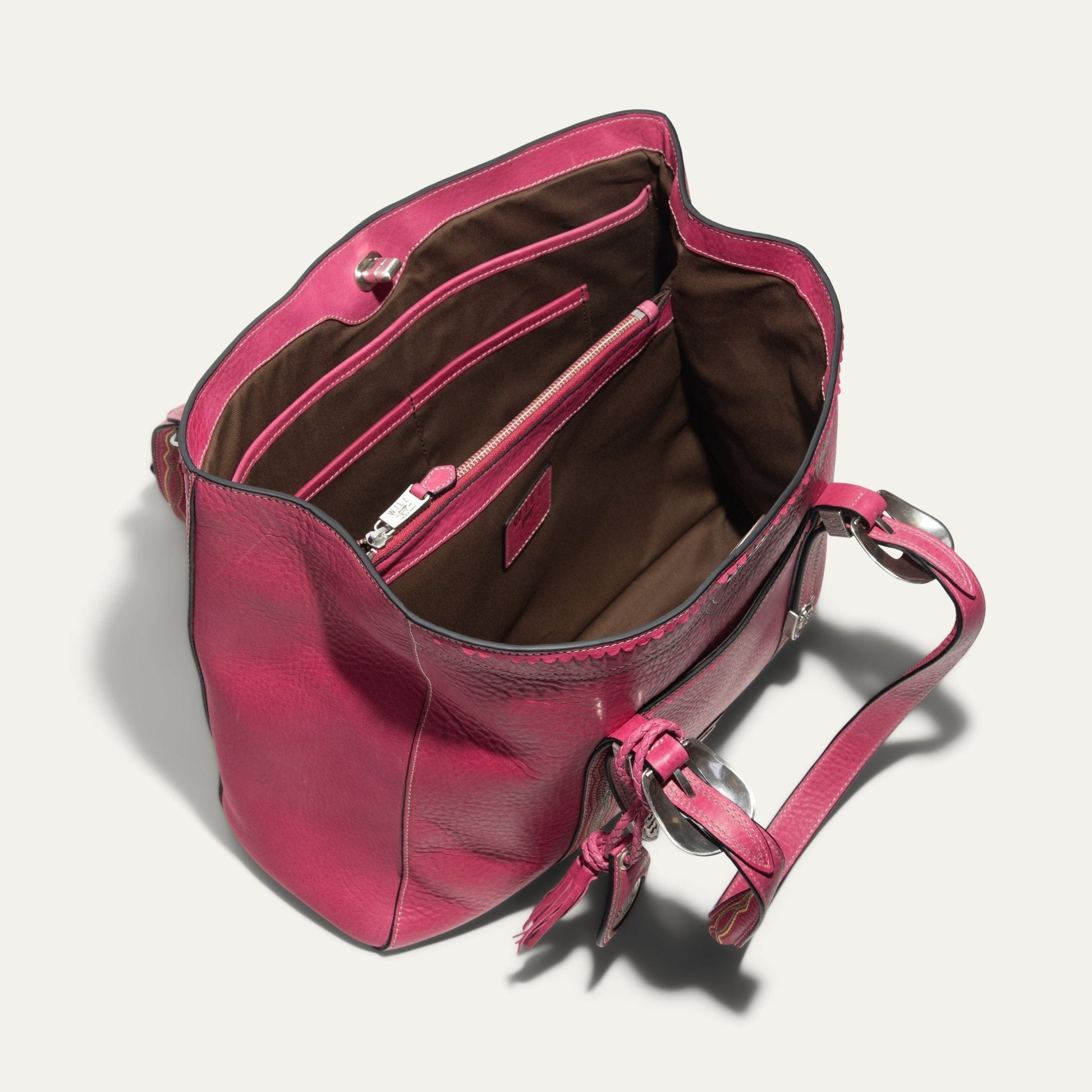El Paso Work Tote by Will Leather Goods pink leather tote with brown lining interior zipper pocket on Tampa Home & Garden Store