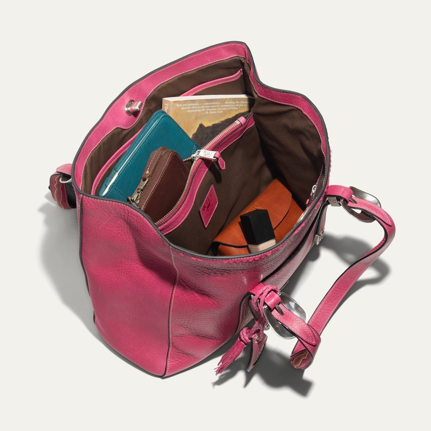 El Paso Work Tote pink leather tote bag with brown interior by Will Leather Goods on Tampa Home & Garden Store