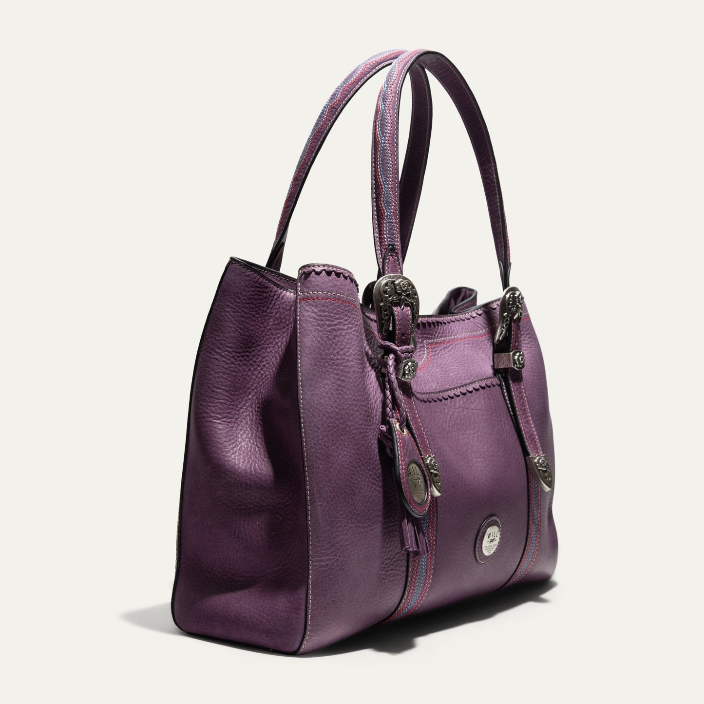 Will Leather Goods El Paso Work Tote purple leather with braided straps and silver hardware on Tampa Home & Garden Store