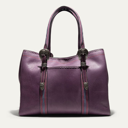 El Paso Work Tote by Will Leather Goods, purple leather tote with two handles and floral buckles on Tampa Home & Garden Store