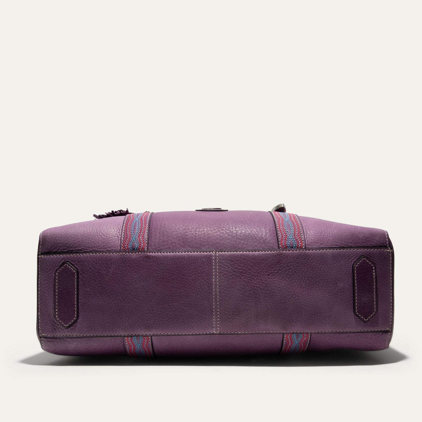 El Paso Work Tote by Will Leather Goods in purple pebbled leather with woven strap accents on Tampa Home & Garden Store