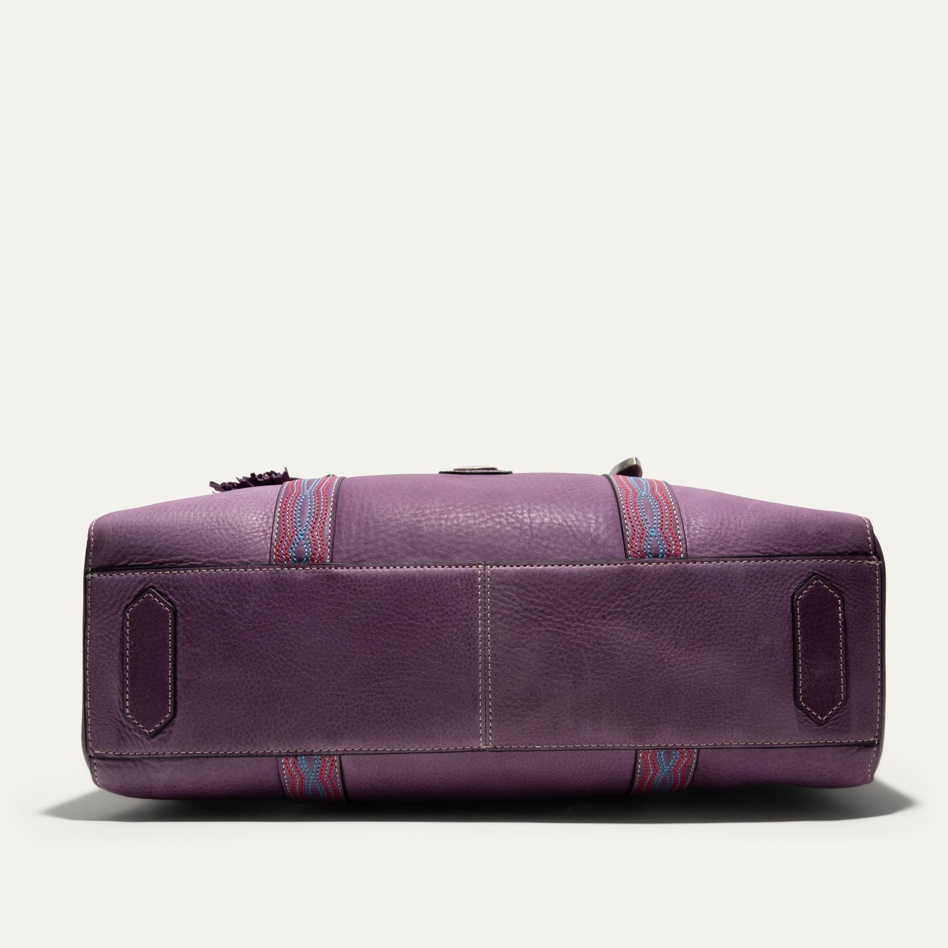 El Paso Work Tote by Will Leather Goods in purple pebbled leather with woven strap accents on Tampa Home & Garden Store