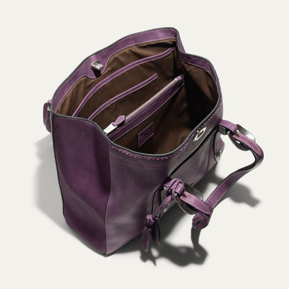 El Paso Work Tote by Will Leather Goods, purple leather bag with brown interior and zip pocket on Tampa Home & Garden Store