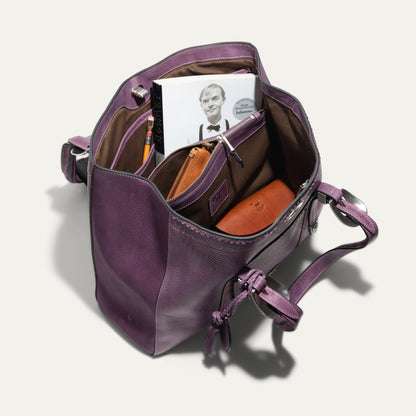 El Paso Work Tote by Will Leather Goods, purple leather tote with lining and pockets on Tampa Home & Garden Store